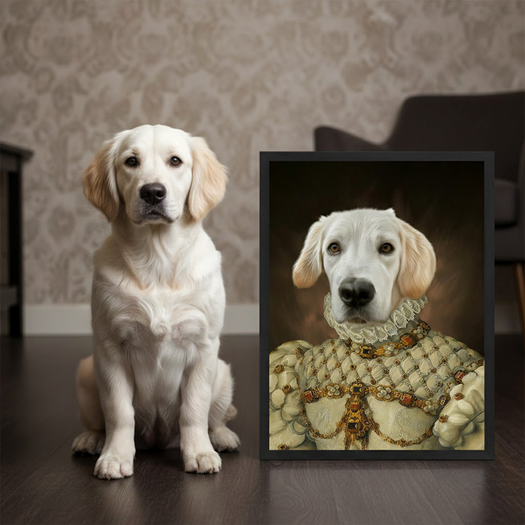 Golden Elegance – Royal Pet Portrait	Gyllene Elegans – Kungligt Husdjursporträtt