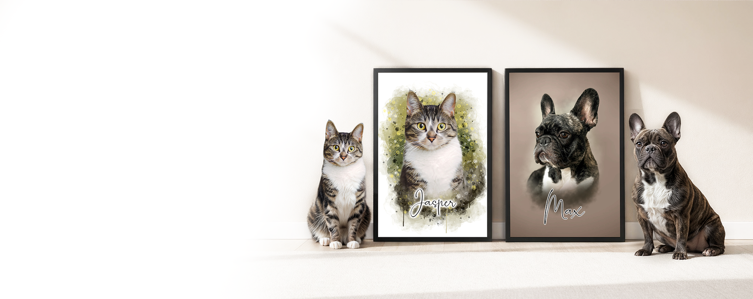 Three framed pet portraits on a white surface with promotional text about personalized pet art.

Petify Posters - Personalized Pet Portraits

Petify Posters - Personliga Husdjursporträtt