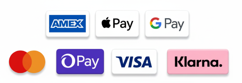Our Payment Methods - AMEX, Apple Pay, Google Pay, Mastercard, OPay, Visa and Klarna